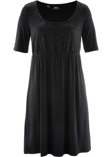 Трикотажное платье с кружевом и коротким рукавом (черный) Bonprix