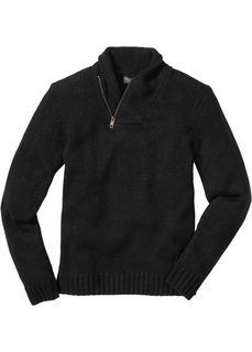 Пуловер с шалевым воротом Regular Fit (черный меланж) Bonprix