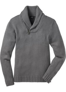 Пуловер с шалевым воротом Regular Fit (серый меланж) Bonprix