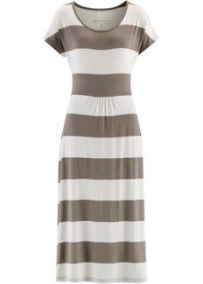 Трикотажное платье в двухцветную полоску (цвет белой шерсти/серо-коричневый в полоску) Bonprix
