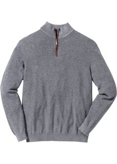 Пуловер Regular Fit с высоким воротом на молнии (серый меланж) Bonprix