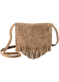 Кожаная сумка с ажурным принтом и бахромой (коричневый) Bonprix