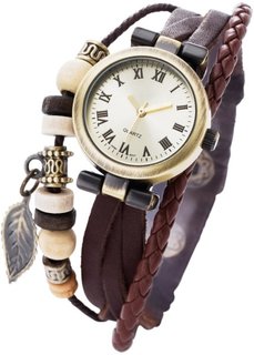 Часы Тоска на кожаном браслете (коричневый/дымчато-золотистый) Bonprix
