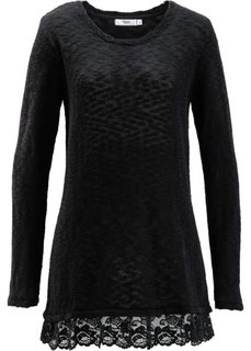 Пуловер с длинным рукавом и кружевной отделкой (черный) Bonprix