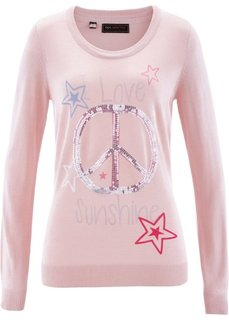 Пуловер с пайетками (нежно-розовый/разноцветный с рисунком) Bonprix