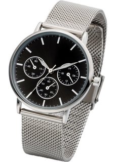 Наручные часы с сетчатым браслетом в стиле хронографа (серебристый/черный) Bonprix