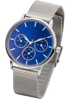 Наручные часы с сетчатым браслетом в стиле хронографа (серебристый/синий) Bonprix
