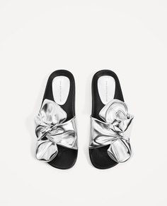 Серебристые сандалии с бантом Zara