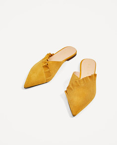 Кожаные туфли-мюли с воланом Zara