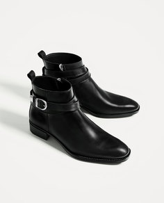 Черные кожаные ботинки с пряжкой Zara