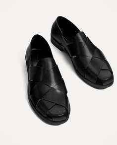 Открытые черные кожаные туфли с ремешками Zara