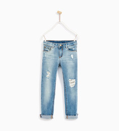 Джинсы с разрывами и кружевом кроше Zara