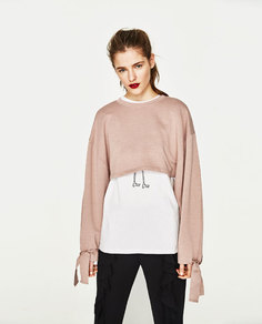 Укороченная толстовка с лентами Zara
