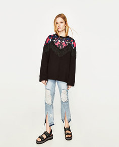 Толстовка с бахромой и принтом Zara