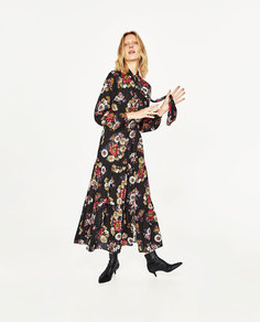 Длинное платье с цветочным принтом Zara