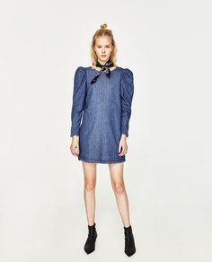 Джинсовое платье с рукавами фонариком Zara