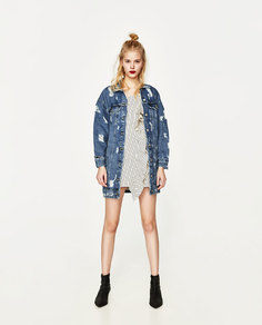 Джинсовое платье асимметричного кроя в полоску Zara