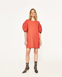 Платье с короткими рукавами фонариком Zara