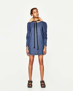 Джинсовое платье с рукавами фонариком Zara