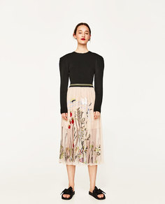 Юбка миди из тюля с вышивкой Zara