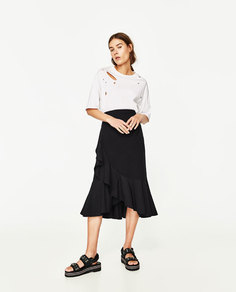 Комбинированная юбка с воланами Zara