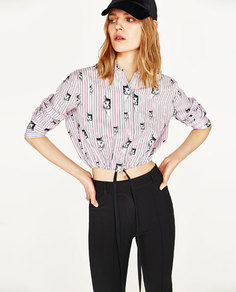 Укороченная рубашка с принтом «коты» Zara