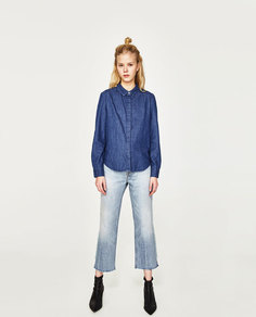 Джинсовая рубашка с воланами на рукавах Zara