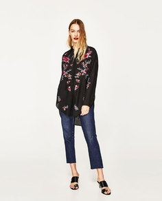 Рубашка с цветочной вышивкой Zara
