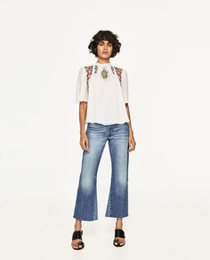 Блуза с вышивкой «плюмети» и цветочной вышивкой Zara