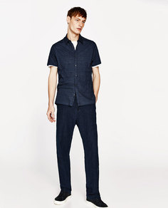 Жаккардовая рубашка цвета индиго Zara