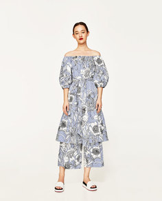 Туника миди с принтом «полоски и цветы» Zara