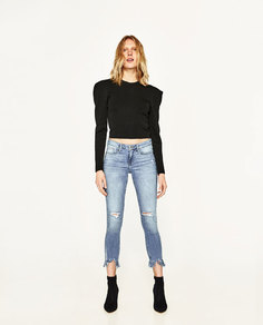 Джинсы со средней посадкой и серебристыми полосками Zara