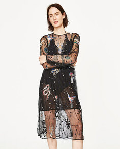 Платье миди из тюля с вышивкой Zara
