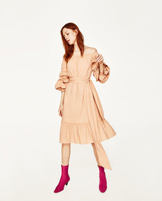 Платье из поплина с открытыми плечами Zara