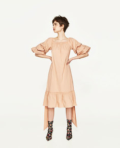 Платье из поплина с открытыми плечами Zara