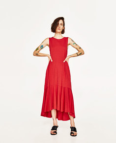 Длинное платье с асимметричным воланом Zara
