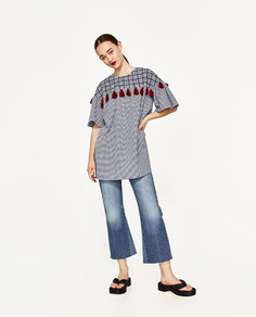 Короткое платье с вышивкой и кисточками Zara