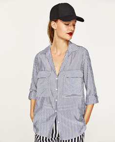 Блуза в полоску с v-образным вырезом Zara