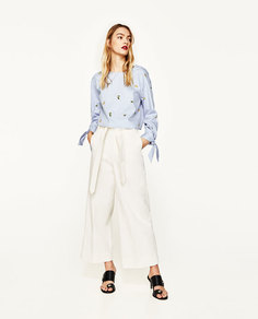 Блуза укороченная с вышивкой Zara