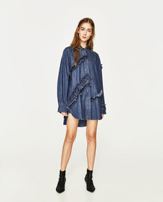 Рубашка в стиле oversize с воланами Zara