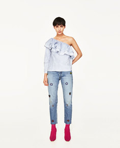 Рубашка асимметричного кроя в полоску Zara