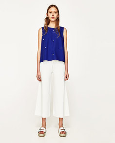 Блуза с бусинами и воланами Zara