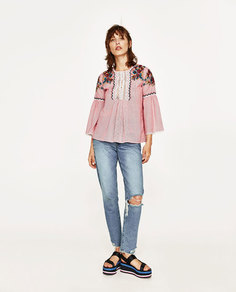 Блуза в полоску с вышивкой Zara