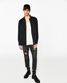Джинсовая рубашка с разрывами Zara