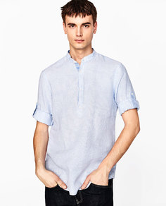 Рубашка изо льна с хлястиками Zara