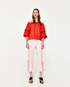 Укороченные брюки с воланом по низу Zara
