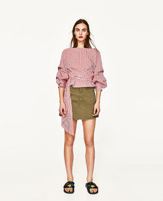 Юбка цвета хаки с карманами Zara