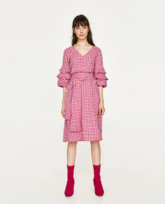 Юбка в клетку виши цвета фуксии Zara