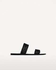 Черные кожаные сандалии с плетеными ремешками Zara