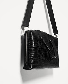Черный портфель с отделкой под кожу рептилии Zara